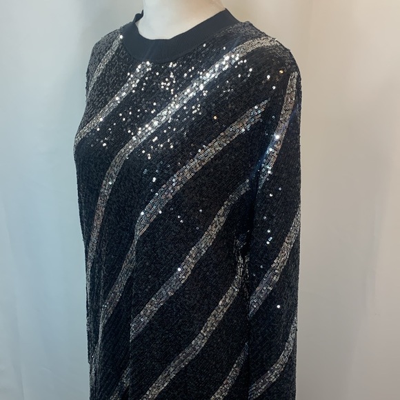 AllSaints Juela Bowi Black and Silver Long Sleeve Sequined Mini Dress- NWOT - Picture 6 of 16